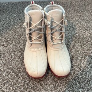 Sperry cream and pink boots